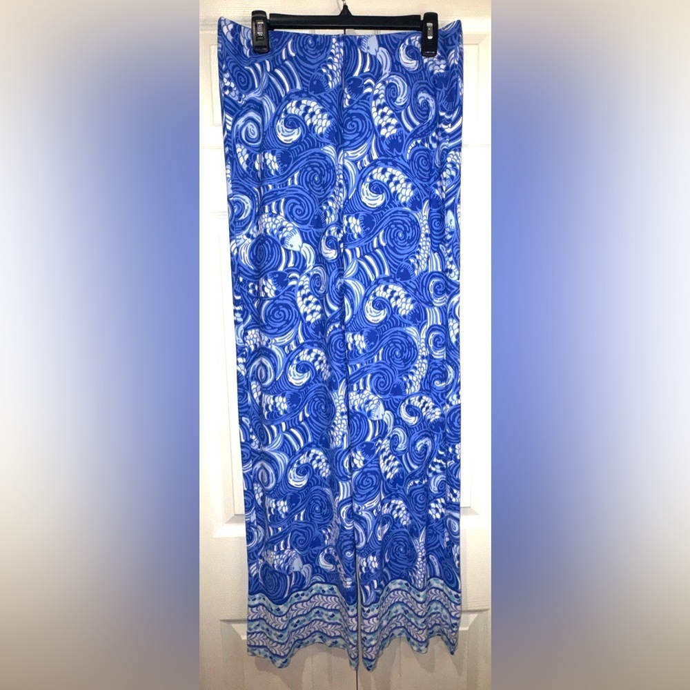 Lilly Pulitzer Georgia May Wide Leg Palazzo Pants – Grotto Blue Koi | Size M EUC